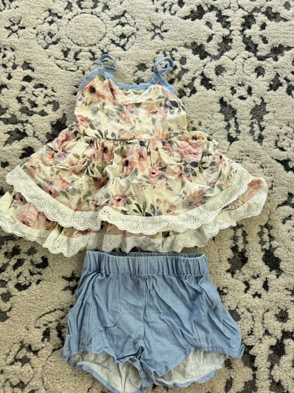 cheeky plum Floral Cream and Blue Two-Piece Matching Set